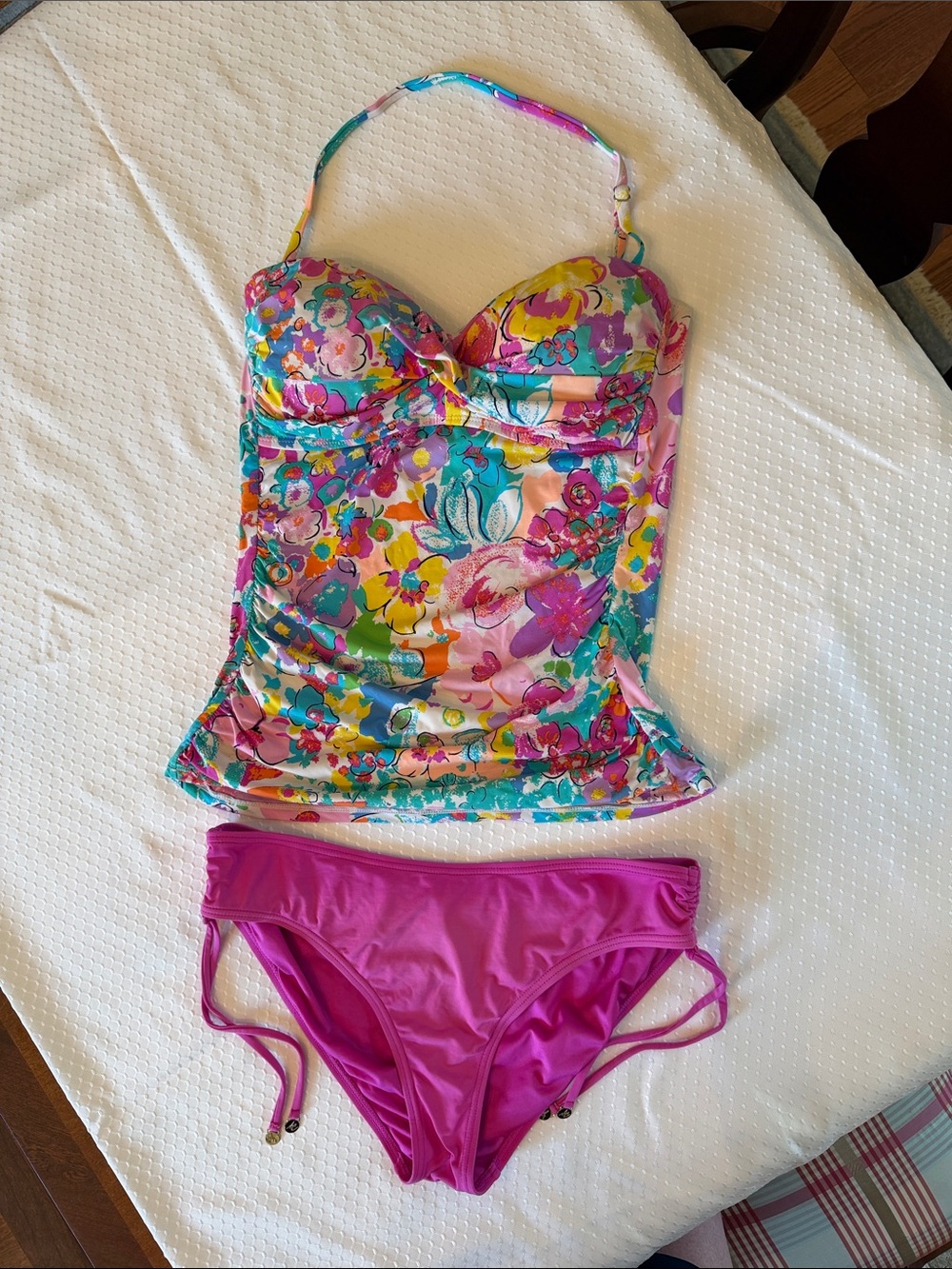 Anne Cole Pink Floral Tankini with Magenta Bikini Bottoms